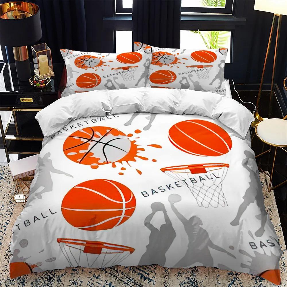 Kids Basketball Duvet Cover Set 3D King Queen Size Cool Sport Theme For Kids Children Teens Ball Gaming Polyester Bedding Set