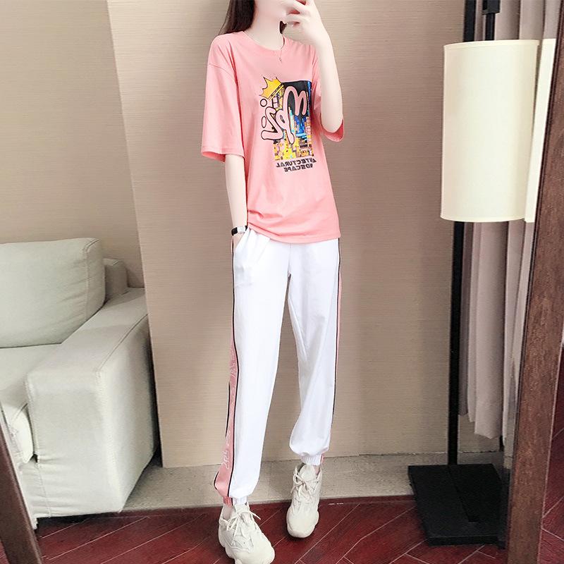 Summer Short-sleeved Sports Suit for Women, Fashionable and Trendy, Student Korean Style Casual Two-piece Summer Suit