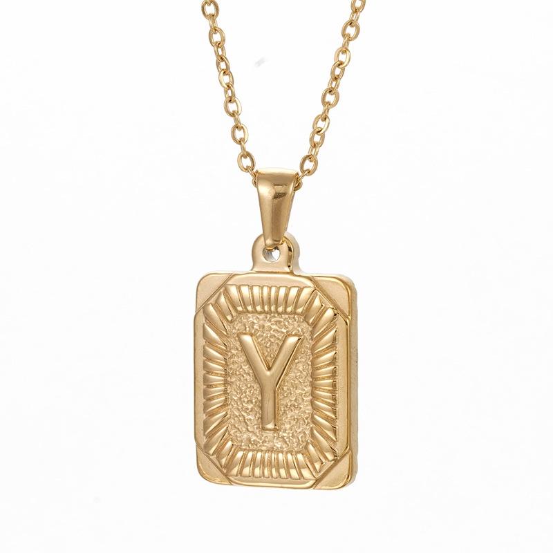 Stylish 18k Gold Stainless Steel Letter Pendant Necklace For Men O-type Cross Chain Non-fading