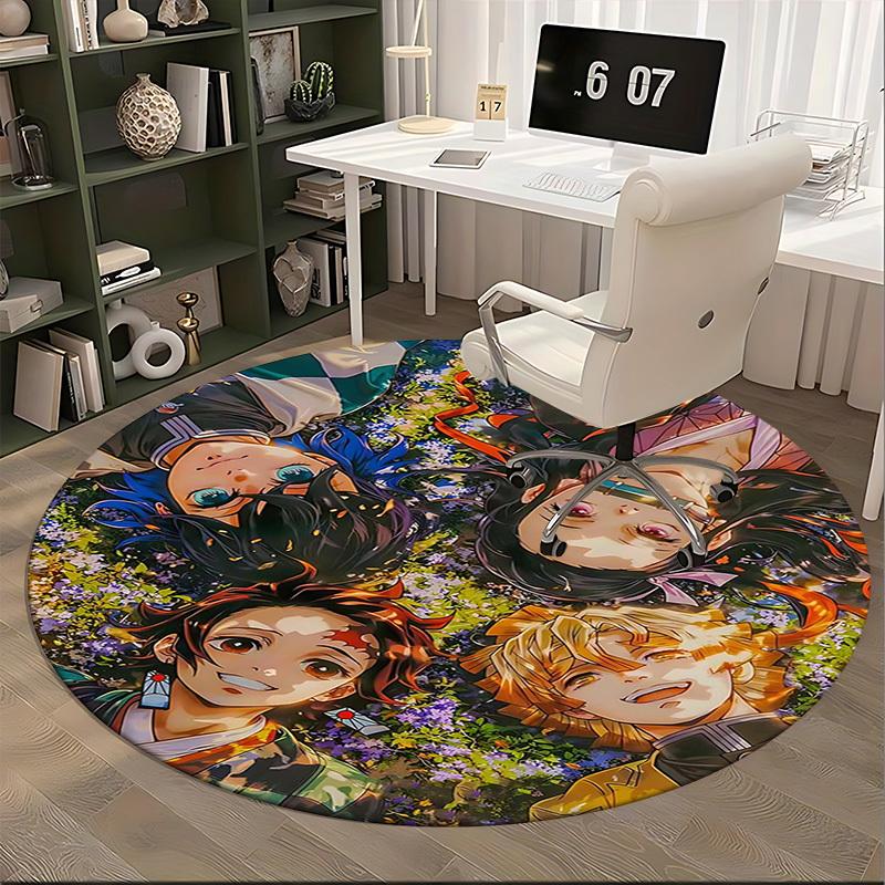 1pc Demon Slayer Anime Design Round Carpet - Office Chair Mat, Non-Slip Rug for Home Decor, Living Room, Bedroom