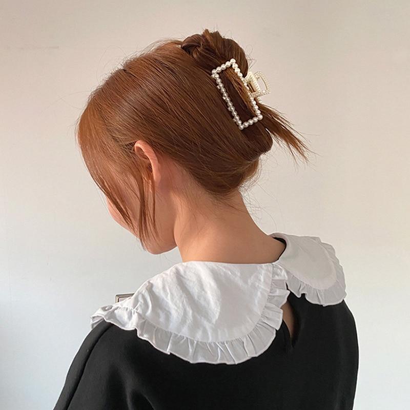 Perle Haar Klaue Clips Krabben Elegante Geometrische Haarnadeln Für Frauen Mädchen Koreanische Neue Bogen Süße Aushöhlen Haar Zubehör bad Clip