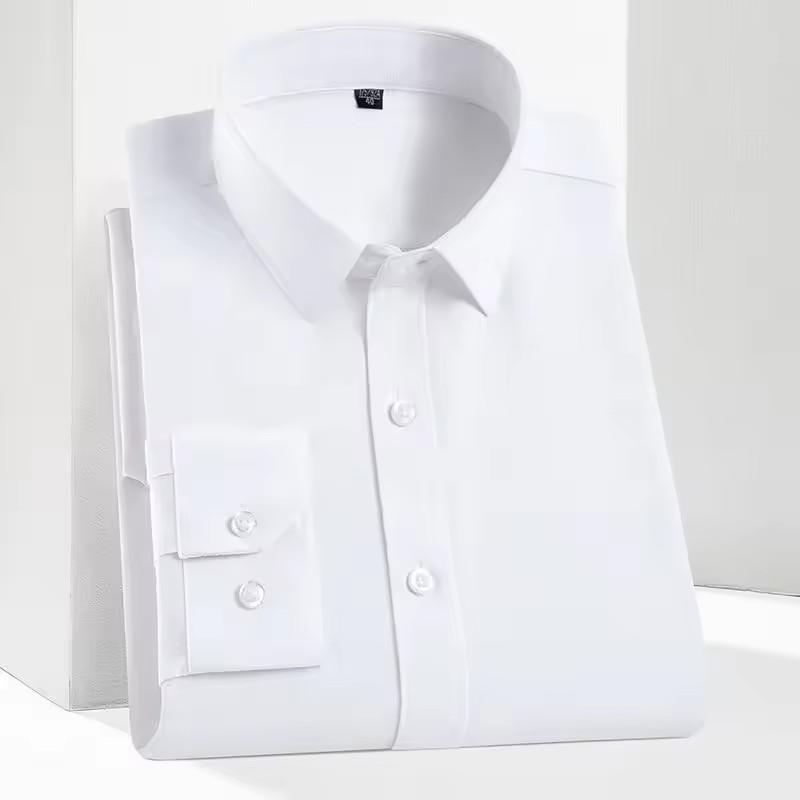 Men's Fashion Dress Shirts Long Sleeve Formal Business Social Classic Simple Basic Design Work Office White Shirt Men Clothing