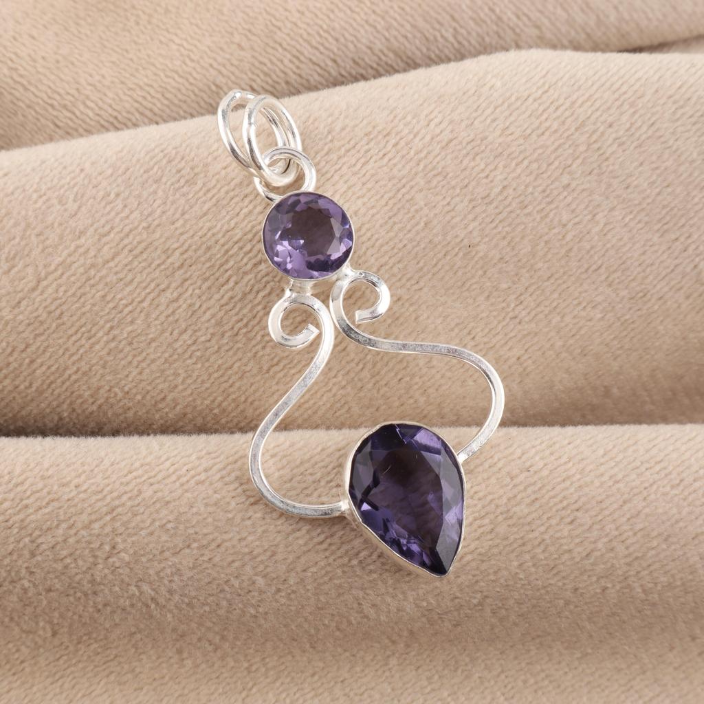 Iolite Gemstone 925 Sterling Silver Statement Designer Pendant 1.60" For Mother PP-13-2
