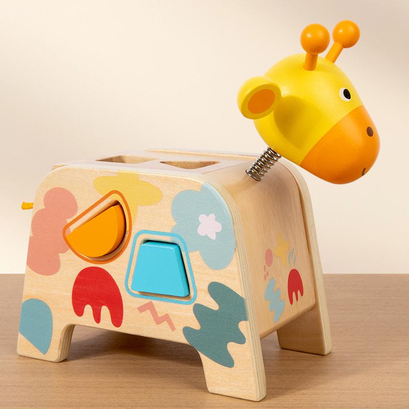 Wooden Giraffe-Shaped Sorting Toy - Early Childhood Cognitive And Fine Motor Skills Development Hand-Eye Coordination Education