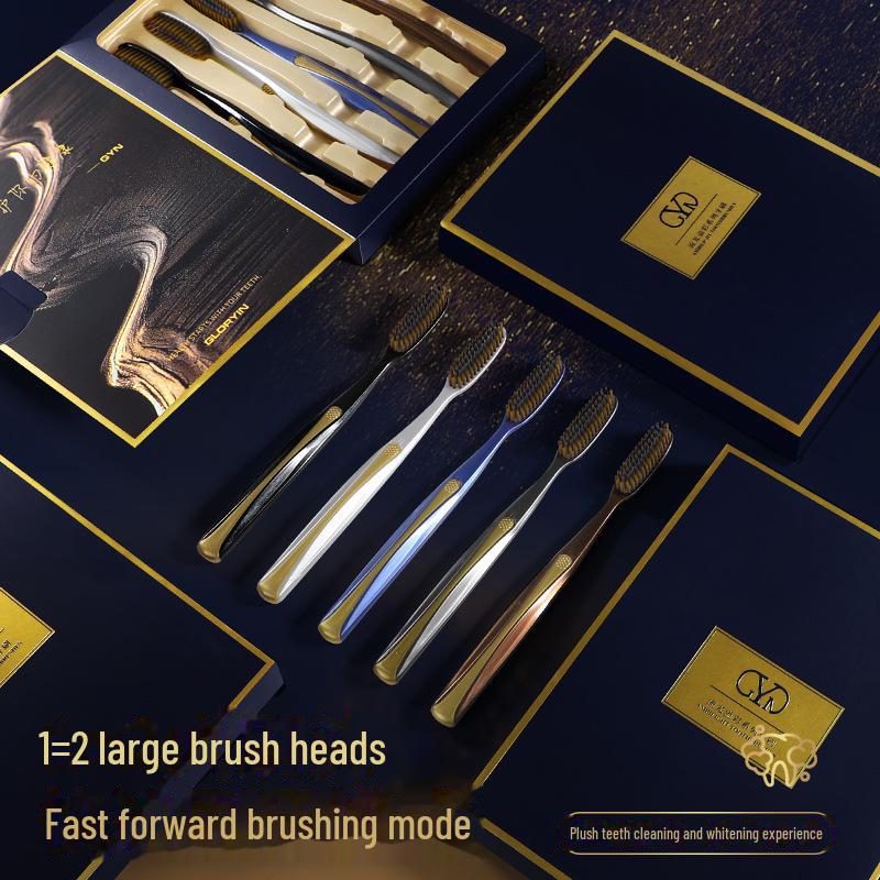 GYN [Lot de 5] Brosses à dents à tête longue souples et moyennes pour adultes avec manches colorés