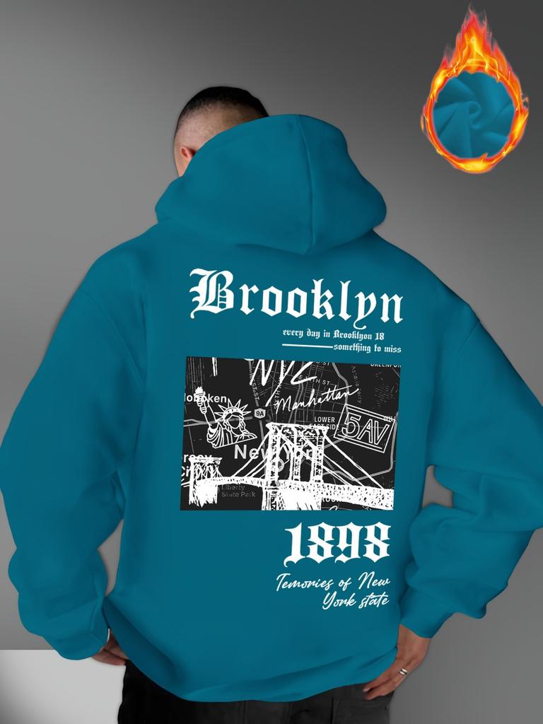 Fashionable men's autumn gothic letter retro landscape print micro elastic comfortable hooded sweatshirt outdoor street style to