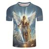 Mens 3d Angel Warrior Graphic T Shirt Golden Sword Design 3D Printed Tshirt For Men Clothes Wing Ornate Border Unisex Tee Tops