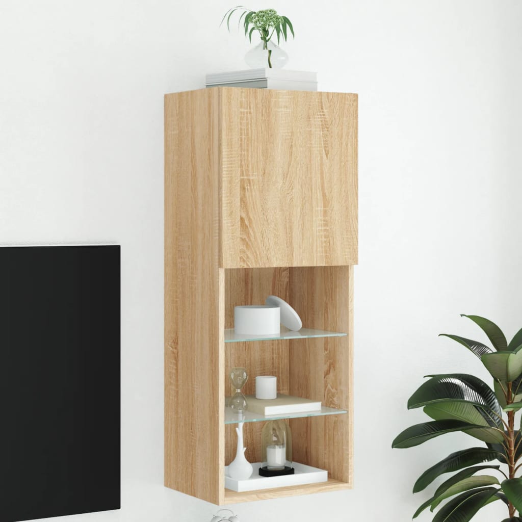 Wand-TV-Sideboard für das Wohnzimmer, 3 offene Fächer und 1 Fach mit Tür, vielseitiger Wandschrank, 40,5x30x102 cm