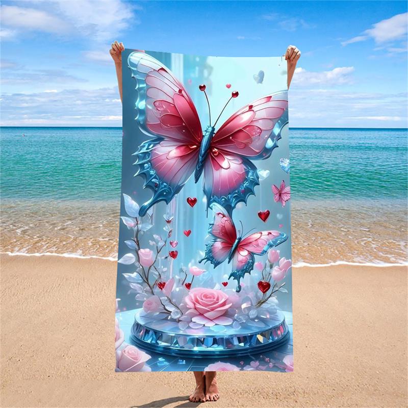 

1PC Dreamy Crystal Butterfly Rose Beach Towel Quick Dry Bath Towel for Beach Photoshoots W40*H60(CM)
