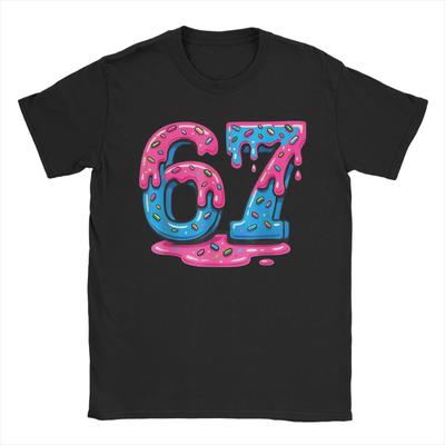 Mens T-Shirt Funny 67 Six Seven Meme Ice Cream Drip 6 7 Gen Alpha Slang Cool Cotton Tees Short Sleeve T Shirts Crew Neck Clothes