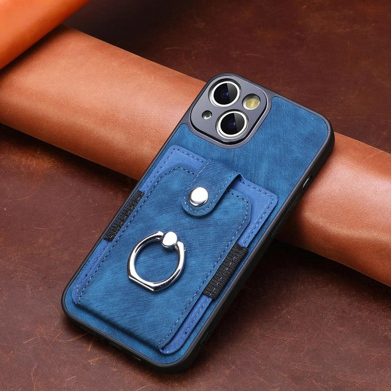 

Wallet Card Slot Phone Case For iPhone 16E 16 15 14 13 12 11 Pro XR X XS Max 8 Plus Magnetic Ring Holder Leather Cover Casing iPhone 13 Mini