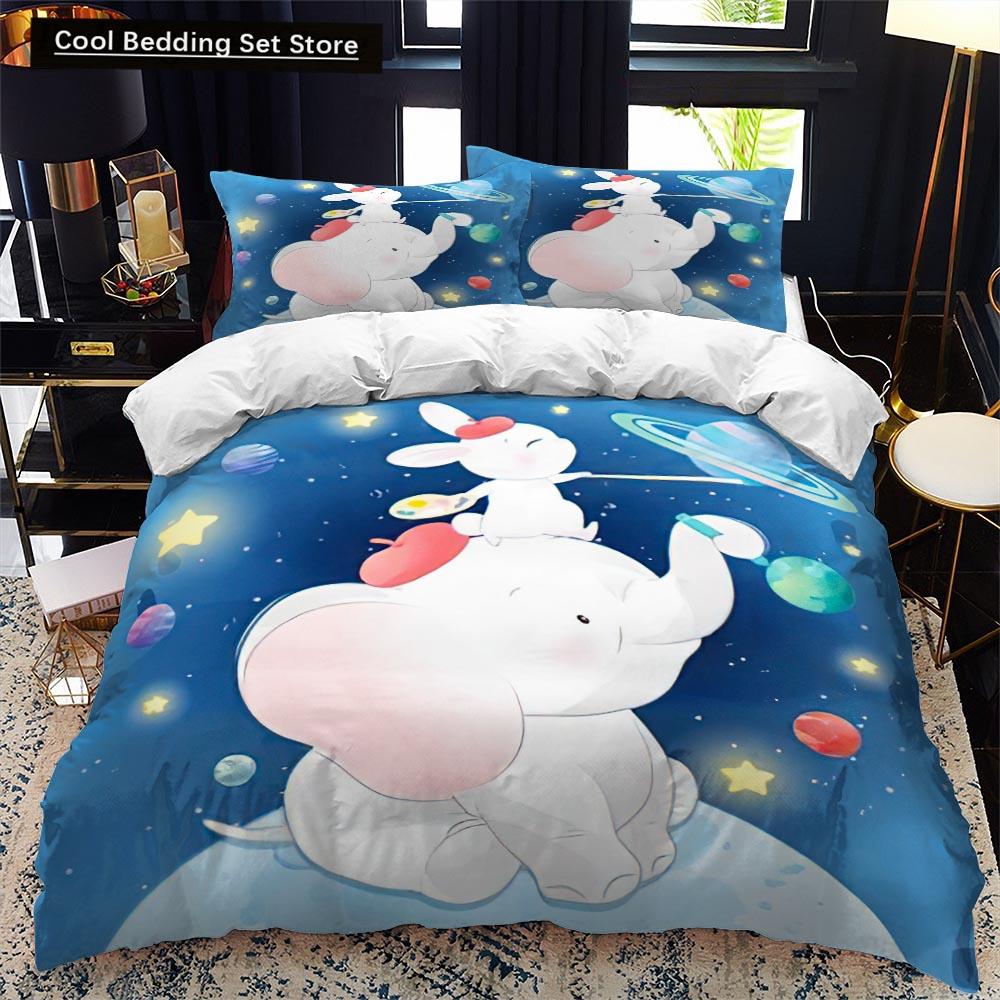 Animal Elephant Cartoon Kids Duvet Cover Queen King Twin Size Bedding Set Wildlife Comforter Cover 2/3pcs Polyester Quilt Cover