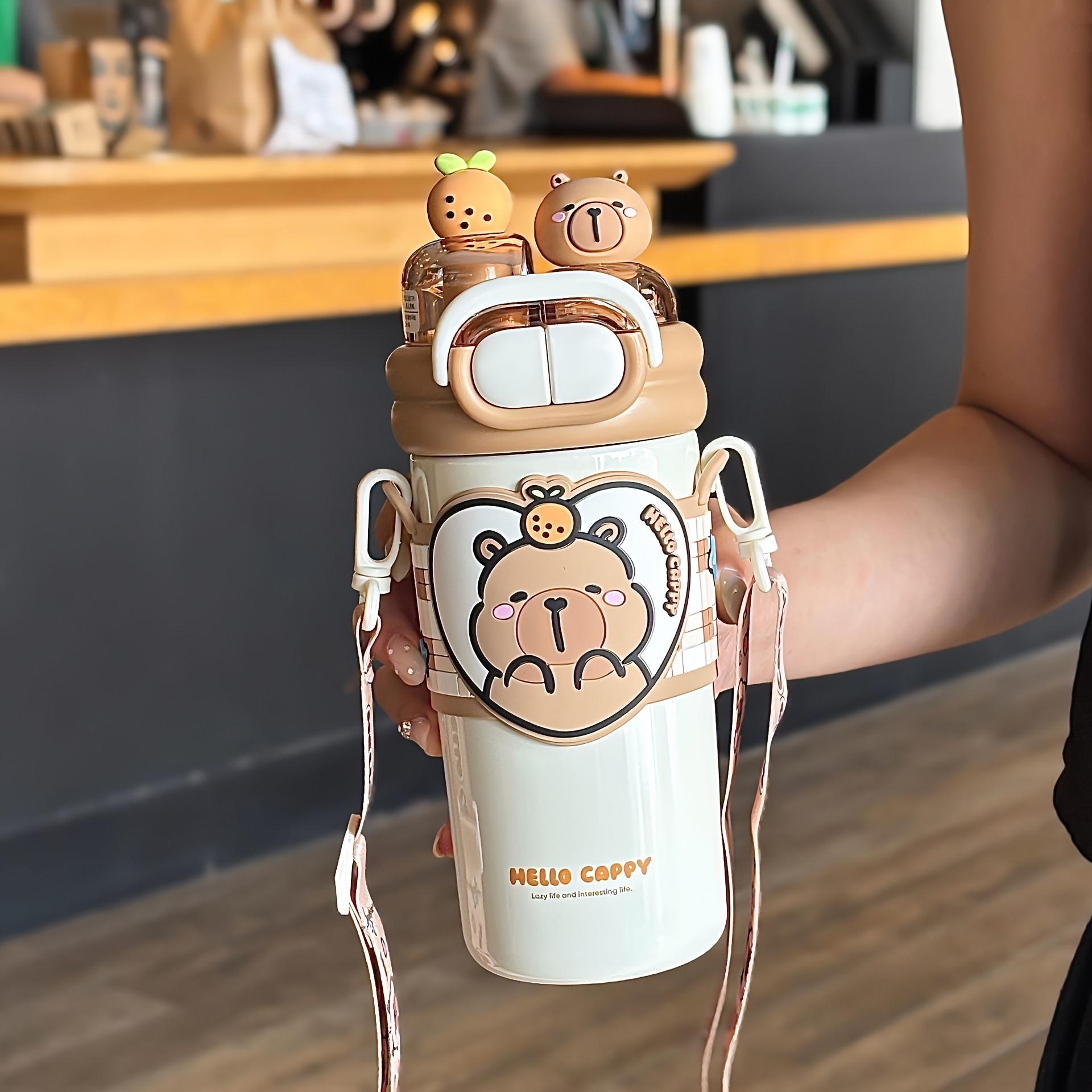 

Insulated Coffee Cup with Leakproof Dual Straws ,Thermal Tumbler, Brown/Beige Teddy Bear Design, 316 Stainless Steel Travel Mug for Hot/Cold Drinks