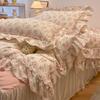 3/4Pc Korean Princess Style Floral Ruffles Bedding Set Single Queen Size Soft Skin-friendly Washed Cotton Duvet Cover Pillowcase