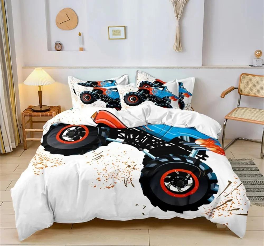 Cartoon Car Bedding Set Construction Vehicles Comforter Cover 3pcs Kids Machinery Truck Soft Polyester Duvet Cover for Boys Gift