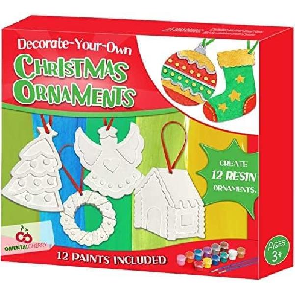 Christmas Crafts for Kids - DIY Christmas Tree Decorations Resin Ornaments Kits (Includes Paints Brushes) - Stocking Stuffers DIY Xmas Ornaments for