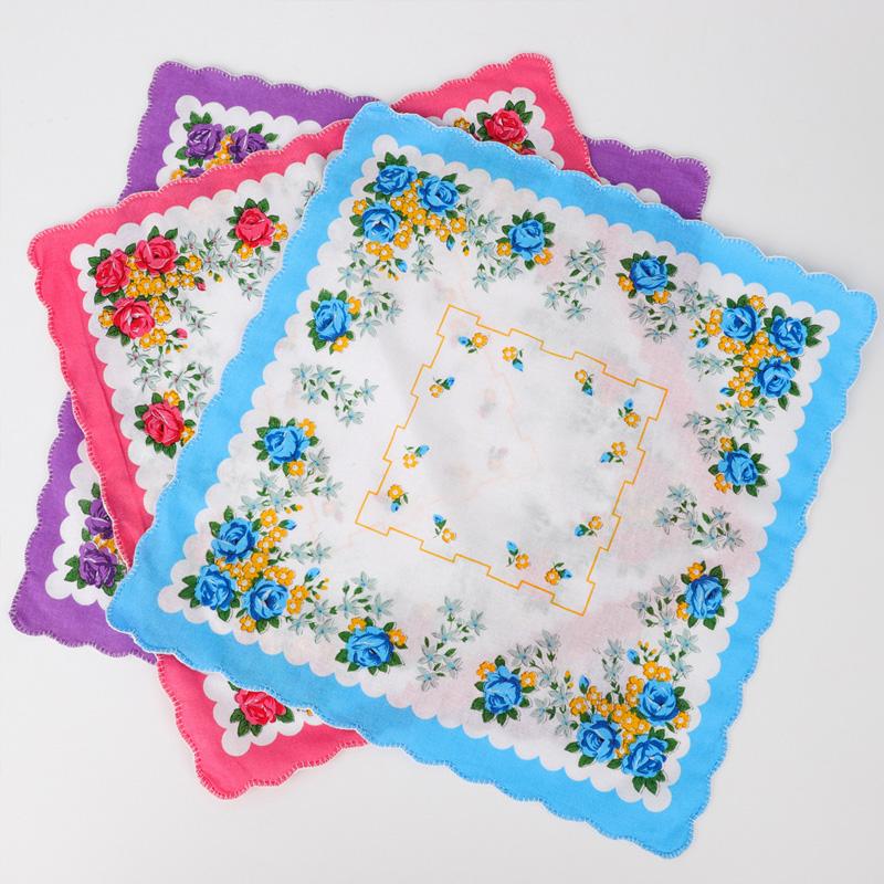 6Pcs/Pack Floral Women Handkerchiefs Cotton Flower Random Color Women Hand Towel 29*29cm