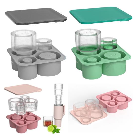 Silicone Cylinder Ice Tray with Lid Portable Popsicle Maker Easy Release Ice