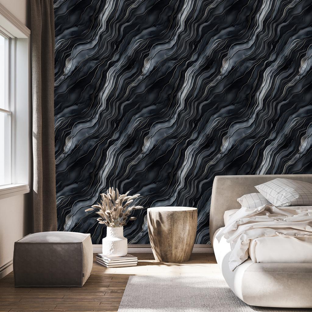 Navy Blue, Black and Graphite Ink Wallpaper for Living Room and Bedroom 50x1000