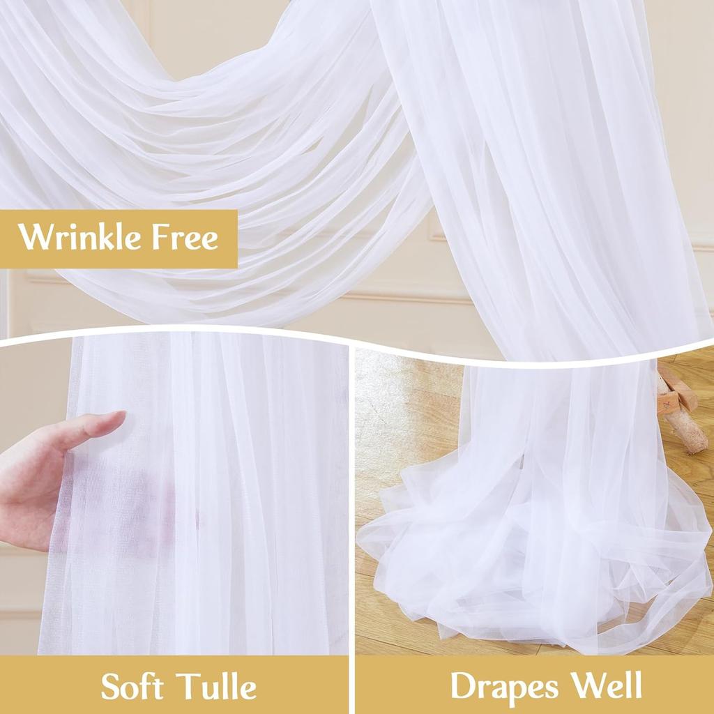 2Pcs Wedding Arch Draping Fabric for Wedding Reception Sheer Tulle Backdrop Curtain Birthday Party Baby Shower Ceiling Decor