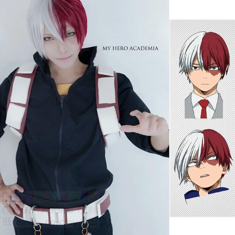 Professional  My Hero Academia Shoto Todoroki Cosplay Wig White And Red Short Wig Boku no Hiro Akademia Shouto Costume Wigs + Wig Cap