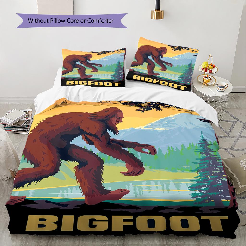 Bigfoot Pattern Bedding Home Decoration Birthday & Festival Gift (1 * duvet cover + 2 * pillowcase, without core)
