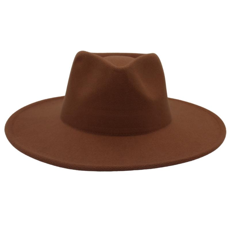 Big Brim Top Hat Women'S Coat With Hat Felt Hat Solid Color Cashmere Jazz Hat