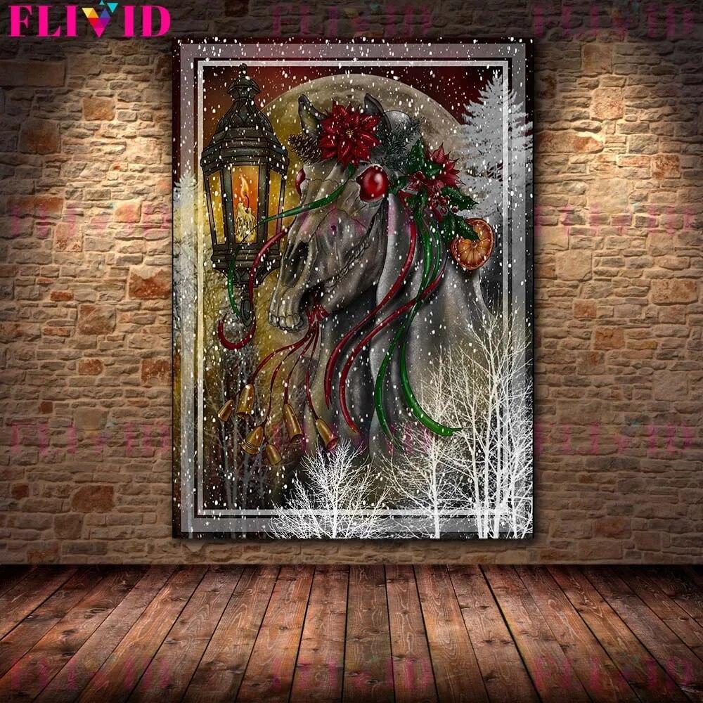 Christmas Legend Monster Krampus Vintage Wall Art Canvas Painting Christmas Witch And Moose Art Poster And Print Decor No Frame