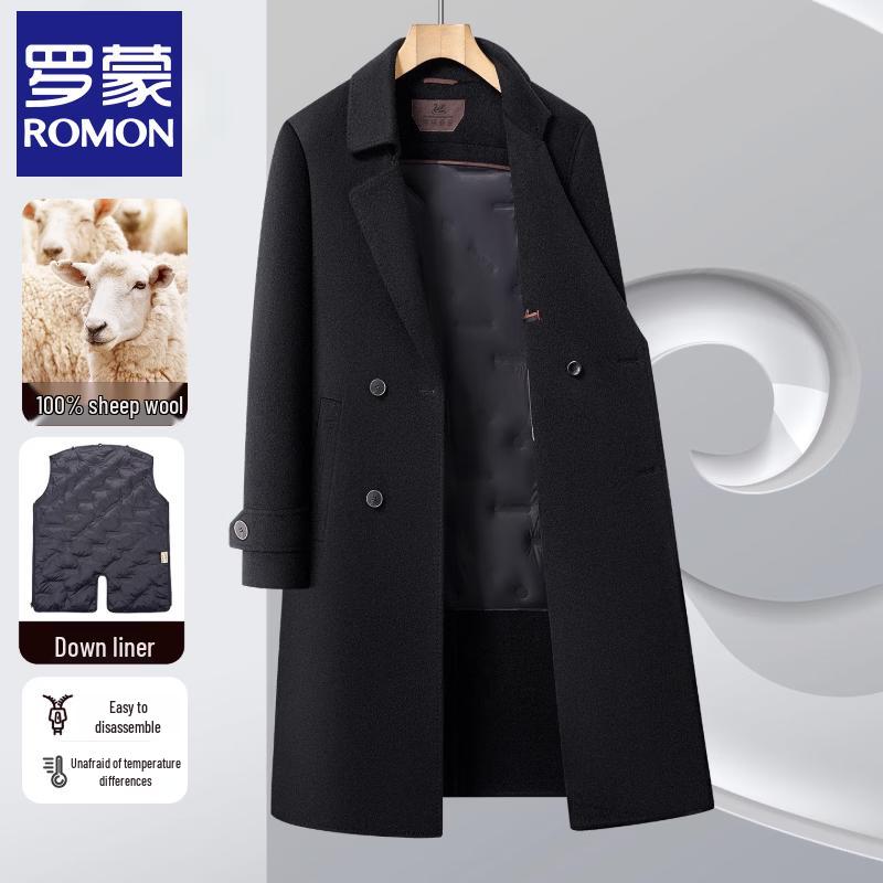 

Romon Men s 100% Pure Wool Double-Breasted Long Winter Coat 2XL
