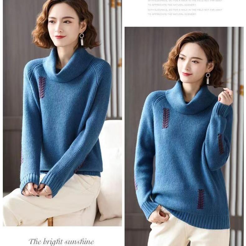 Women's Large Neckline Turtleneck Sweater Autumn Winter Thickened Loose Pullover Knit Jumper