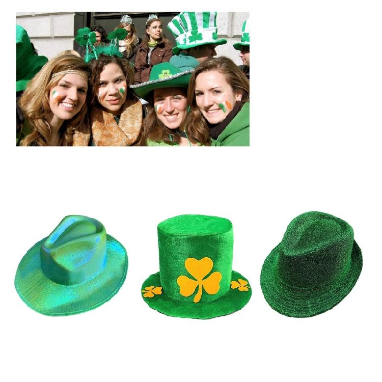 StPatrick Day Cowboy Hat Shamrock Tall Hat Festival Party Green Flat Top Hats
