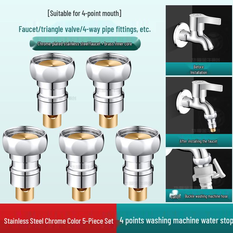 Washing Machine Automatic Shut-off Valve Adapter - 4-Point Water Outlet & Inlet Hose Conversion Accessory