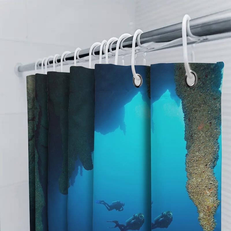 Underwater Ocean Diver Shower Curtain Blue Sea Life Bathroom Decor Backdrop Washroom Artistic Print Waterproof Home Textile