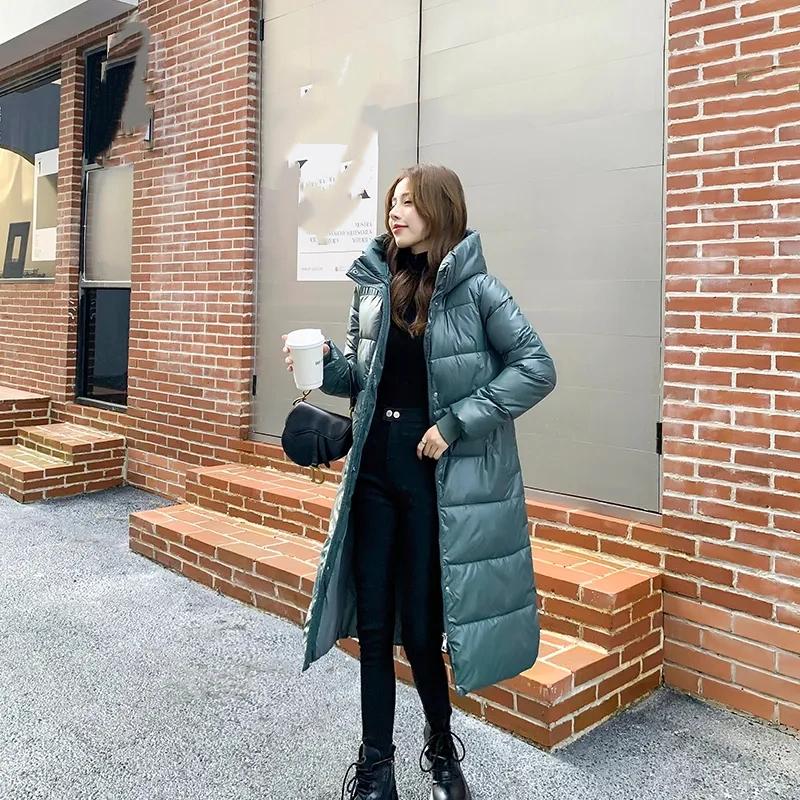 Autumn and Winter Solid Color Glossy Disposable Hooded Loose Fashion Jacket