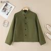 Women Casual Stand Collar Loose Long Sleeve Blouse