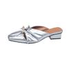 Square Toe Shallow Mouth Cutout Pleated Temperament Metal Slippers Summer New Baotou Pleated Low Heel Shoes