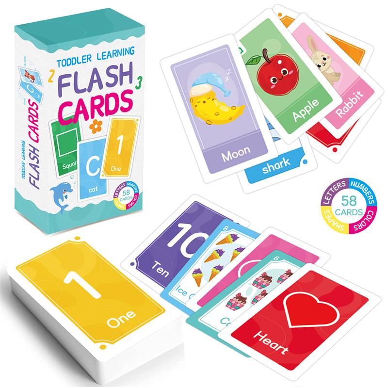 

Montessori Letter Numbers Shapes Colors English Words Learning Flashcard for Toddlers Kids Teacher Teaching Aids 58 Cards in Set