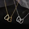 Romantic Double Heart Pendant Necklaces for Women Stainless Steel Charm Choker Necklace Gold Color Wedding Fashion Jewelry