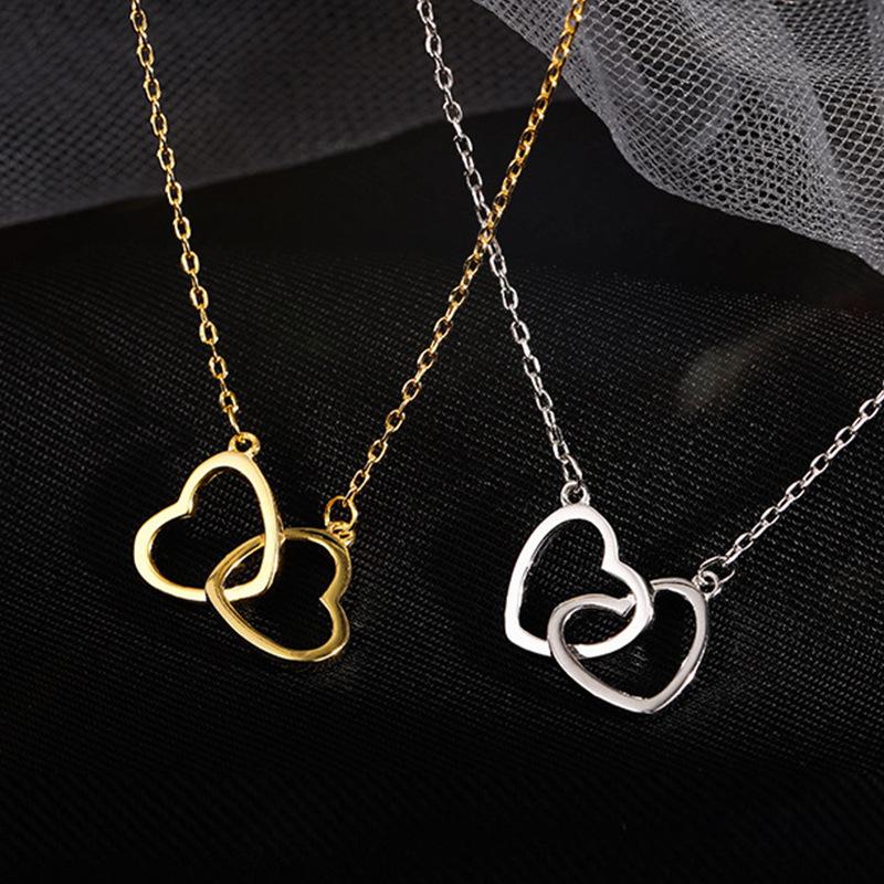 Romantic Double Heart Pendant Necklaces for Women Stainless Steel Charm Choker Necklace Gold Color Wedding Fashion Jewelry