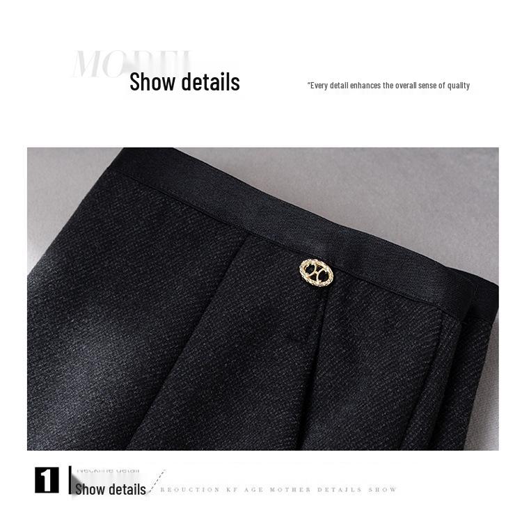 Women's High-Waisted Tweed Midi Skirt - Winter 2025 Slim Fit with Back Slit