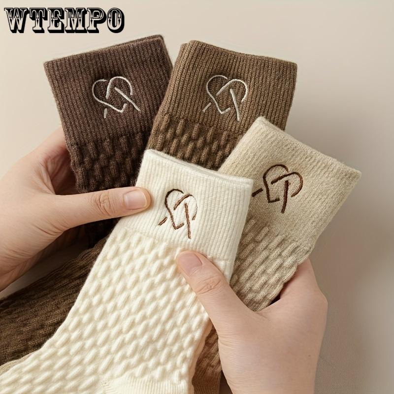 6pcs Women's Cozy Thick Mid-Calf Socks - Warm, Breathable & Soft Solid Color Winter Socks with Elegant College Style, Cute Socks