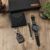 Business Trendy Three-Eyed Dial Silicone Band Quartz Men's Watch   Pen   Wallet   Keychain 4-Piece Gift Box