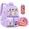 Capybara Backpack 3-Piece Set Cute Waterproof Student Bookbag Large Capacity Pink