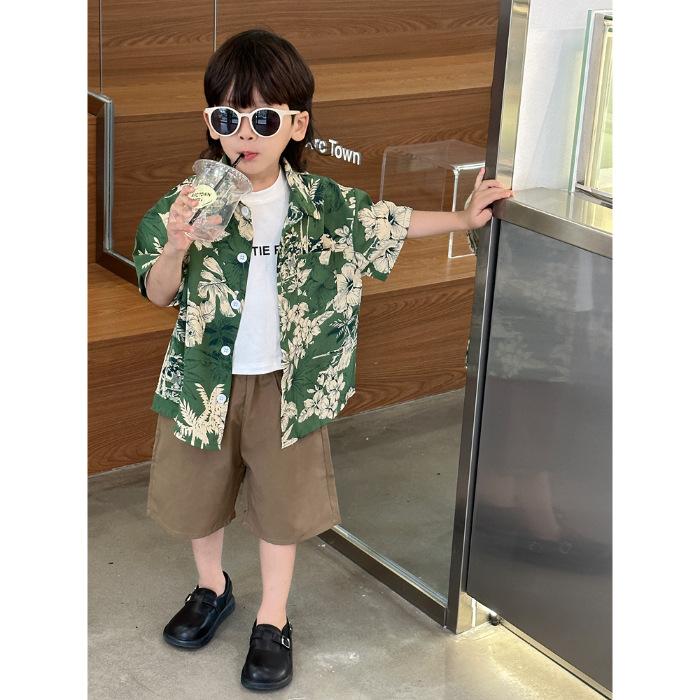 Boys Summer Short Sleeve Printed Shirt Stylish Vacation Top