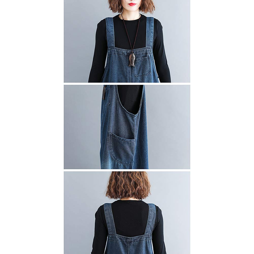 Anmida Denim Overalls Dress Relaxed Skirt, Fit, Stylish, Cute, Figure-Flattering, Pockets, Knee-Length, Spring/Summer
