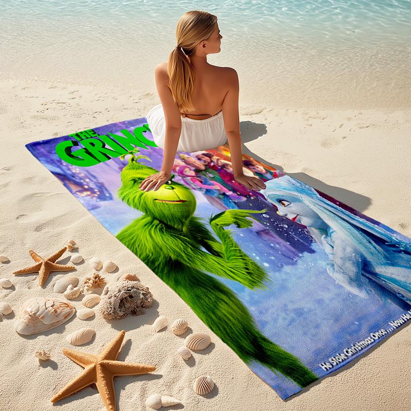 Christmas Gift Oscar Comedy Movie How the Grinch Stole Christmas Soft Beach Towel Outdoor Camping Vacation Swinging Beach Scarf Decorative Blanket B18