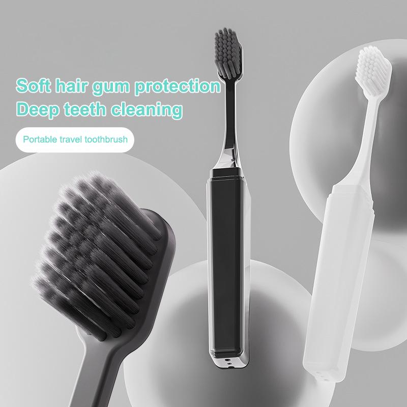 Travel Toothbrush Foldable Portable Small Dental Brush Simple Style Black/White Traveling Adult Soft Bristle Brush