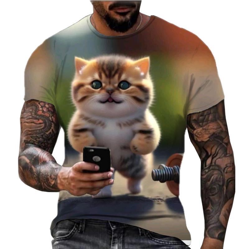 3D Printed Cat Dog T Shirt Men Funny Animal Graphic Tees Summer Fashion Casual Trend Interesting Round Neck Street Tops T-Shirts
