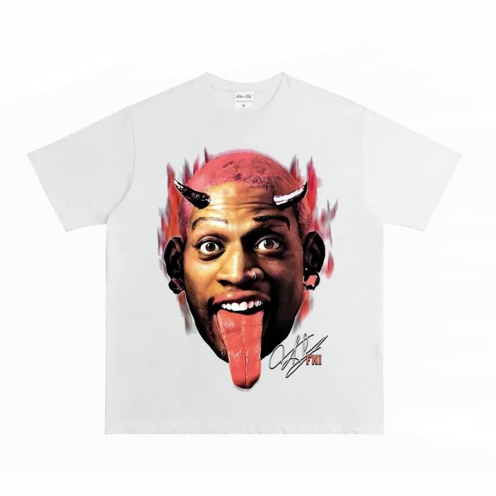 Móda Pánské Dámské Tričko Rodman Americká Street Velká Hlava Kulatý Výstřih Krátký Rukáv Bavlněné Tričko Volné Streetové Oblečení Topy Oblečení