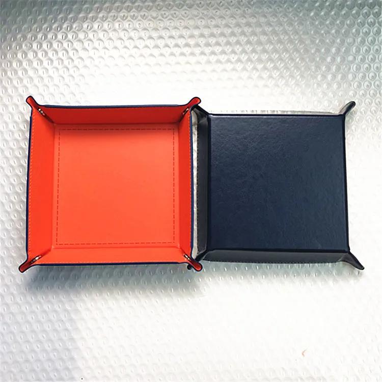 

PU Leather Valet Trinket Folding Tray Collapsible Phone Key Wallet Coin Desktop Storage Sundries Box Bins Accessories 17.5X 17.5cm помаранчевий